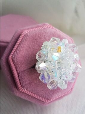 Swarovski Elements Aurora Borealis Large Flower Cluster Statement Ring NWT